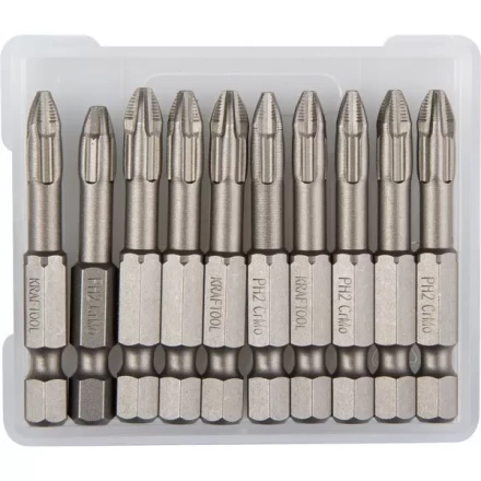 Биты &quot;ЕХPERT&quot; торсионные кованые, обточенные, KRAFTOOL 26121-2-50-10, Cr-Mo сталь, тип хвостовика E 1/4&quot;, PH2, 50мм, 10шт 26121-2-50-10 купить в Муравленко