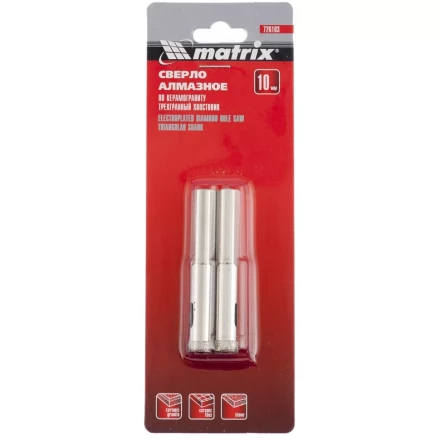 Сверло алмазное по керамограниту 8 х 67 мм 3-гранный хвостовик 2 штук MATRIX 726083 купить в Муравленко