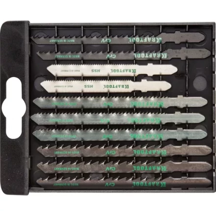 Набор KRAFTOOL Полотна для эл/лобзика, по дереву, ДСП, фанере, мягкому листовому металлу, EU-хвост., 10шт 159590-H10 купить в Муравленко