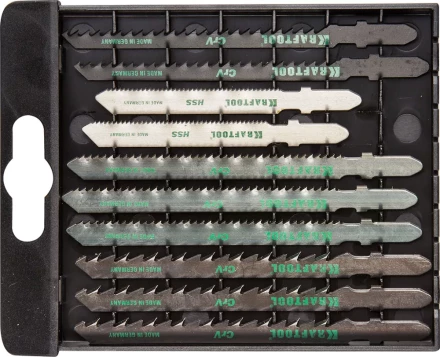 Набор KRAFTOOL Полотна для эл/лобзика, по дереву, ДСП, фанере, мягкому листовому металлу, EU-хвост., 10шт 159590-H10 купить в Муравленко