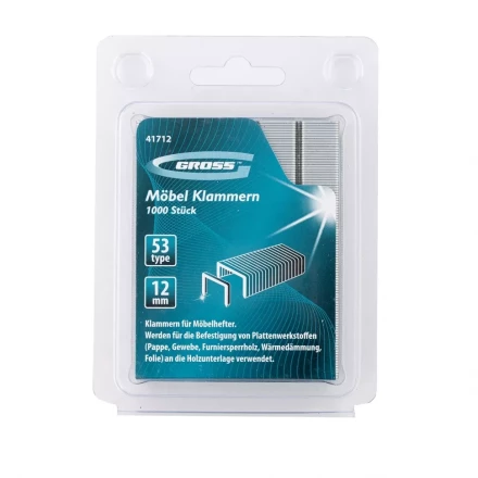Скобы 12 мм для мебельного степлера усиленные тип 53 1000 шт GROSS 41712 купить в Муравленко