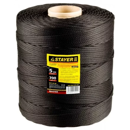 Шнур STAYER &quot;MASTER&quot; хозяйственно-бытовой, полипропиленовый, вязанный, с сердечником, черный, d 5, катушка 700м 50411-05-700 купить в Муравленко