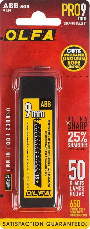 Лезвия OLFA сегментированные BLACK MAX, 9х80х0,38мм, 13 сегментов, 50шт OL-ABB-50B купить в Муравленко