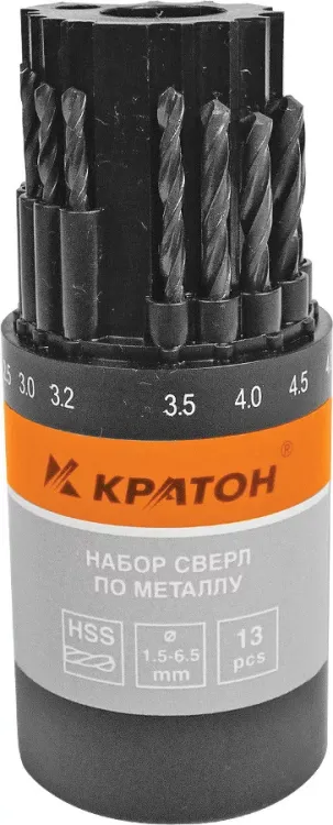 Набор сверл по мет 1,5-6,5 мм 13 шт Кратон 1 05 01 010 купить в Муравленко