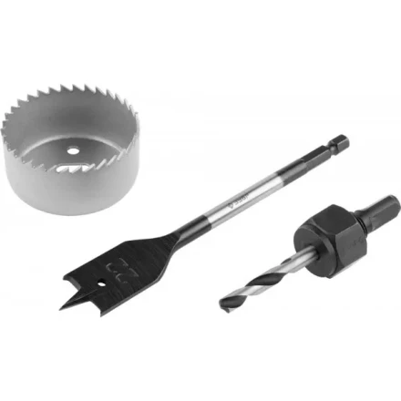 Набор ЗУБР &quot;ЭКСПЕРТ&quot; для врезки замков. Коронка по дереву 54мм, державка с центр. сверлом, перьевое сверло 22мм, 3 пред 2954-54-H3_z01 купить в Муравленко