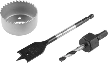 Набор ЗУБР &quot;ЭКСПЕРТ&quot; для врезки замков. Коронка по дереву 54мм, державка с центр. сверлом, перьевое сверло 22мм, 3 пред 2954-54-H3_z01 купить в Муравленко