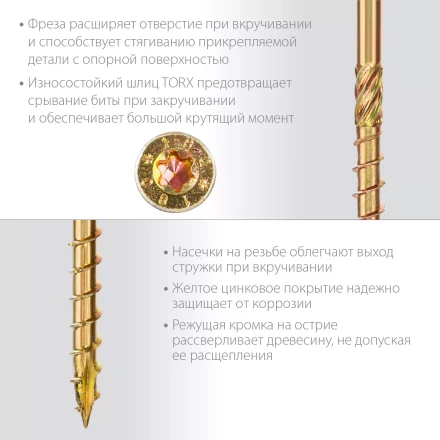 ЗУБР КС-П, 60 х 6.0 мм, TX30, потайная головка, желтый цинк, 100 шт, конструкционный саморез, Профессионал (30041-60-060) купить в Муравленко