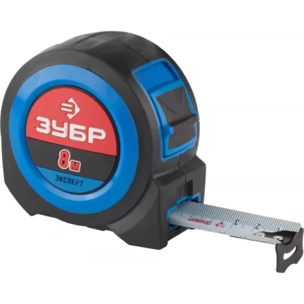 Рулетка ЗУБР, сверхширок полотно, особо длинный вылет, нейлон покрытие, упрочненный двухкомп корпус, 8м/27мм 34059-08-27 купить в Муравленко