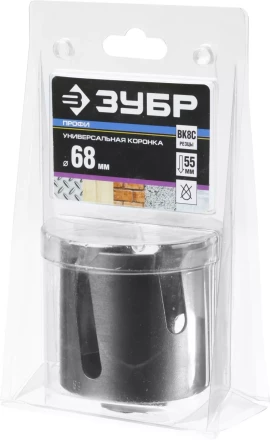 Коронка ЗУБР &quot;ПРОФИ&quot; &quot;ПРОУНИВЕРСАЛ&quot;, твердосплав резцы, бетон, кирпич, керам, цв мет, гипсокарт, пласт, дерево, d=68мм 29514-68 купить в Муравленко