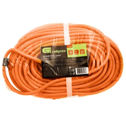 Удлинитель-шнур силовой 30 м Сибртех 95833, 16А, тип УХ16, ПВС, усиленный, 1 розетка без заземления купить в Муравленко