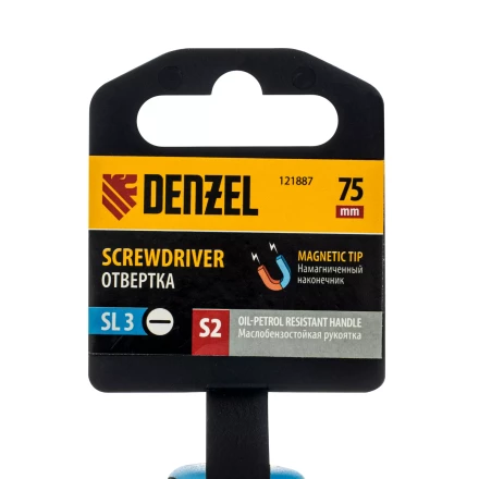 Отвертка, SL3х75 мм, S2, 3к рукоятка Denzel 121887 купить в Муравленко