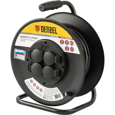Удлинитель силовой на стальной катушке ПВС 3 х 2,5 мм 20 м 4 розетки 16 А тип УХз-16 Denzel 95983 купить в Муравленко