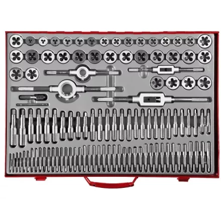 Набор ЗУБР &quot;ЭКСПЕРТ&quot; с метал.реж. инстр.,метчики однопроход. для глух. и сквоз. отв.,плашки,оснаст.-в мет. бокс 110пред. 28119-H110 купить в Муравленко