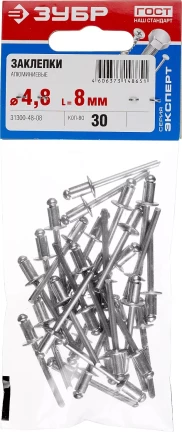 Заклепки ЗУБР алюминиевые 4,8х8мм, 30шт 31300-48-08 купить в Муравленко