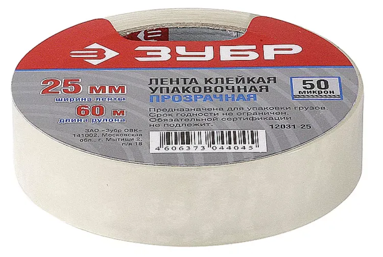 Клейкая лента ЗУБР "МАСТЕР", прозрачная, 25мм х 60м 12031-25 купить в Муравленко