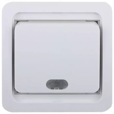 Выключатель СВЕТОЗАР &quot;ГАММА&quot; одноклавишный, с подсветкой, цвет белый, 10А/~250В SV-54131-W купить в Муравленко