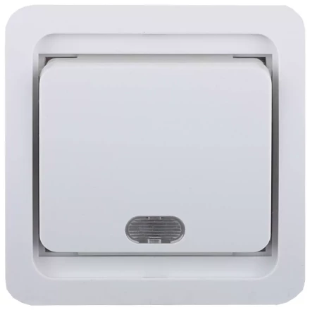 Выключатель СВЕТОЗАР &quot;ГАММА&quot; одноклавишный, с подсветкой, цвет белый, 10А/~250В SV-54131-W купить в Муравленко