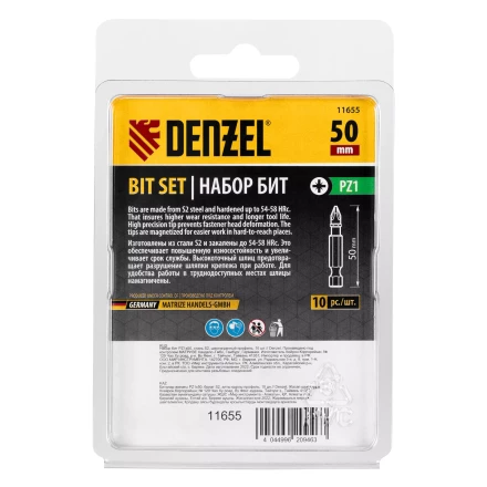Бита PZ1х50, сталь S2, шестигранный профиль, 10 шт. Е 6,3 Denzel 11655 купить в Муравленко
