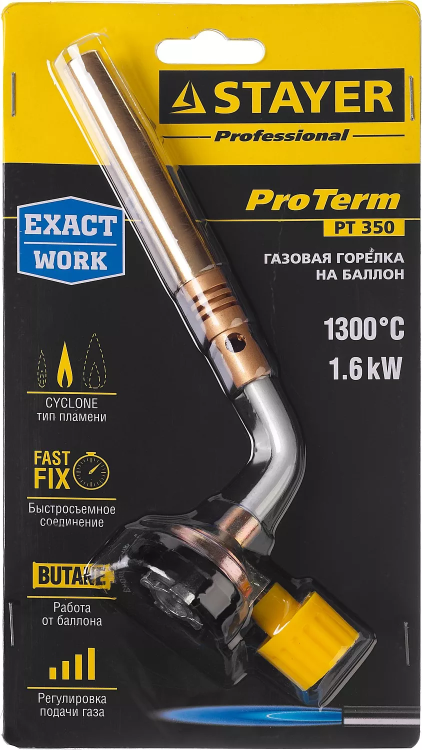 Газовая горелка "ProTerm" на баллон, STAYER "PROFESSIONAL" 55586, регулировка пламени, вихревое пламя, цанговое соединение, 1300С 55586 купить в Муравленко