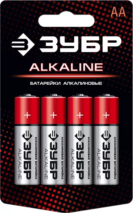 Батарейка "ЗУБР" "ALCALINE" щелочная (алкалиновая), "AA", 1,5В, 4шт 59223-4C купить в Муравленко