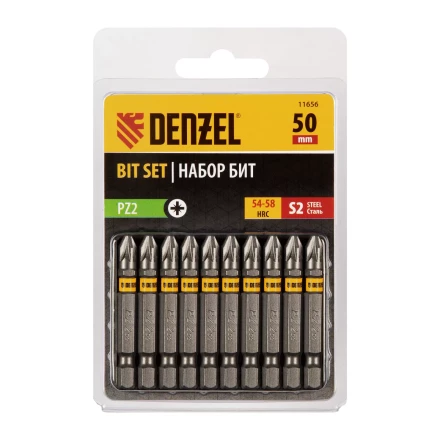 Бита PZ2х50, сталь S2, шестигранный профиль, 10 шт. Е 6,3 Denzel 11656 купить в Муравленко