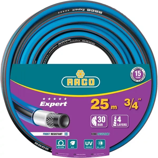 Шланг RACO EXPERT поливочный, 30атм., армированный, 4-х слойный, 3/4"x25м 40302-3/4-25_z01 купить в Муравленко