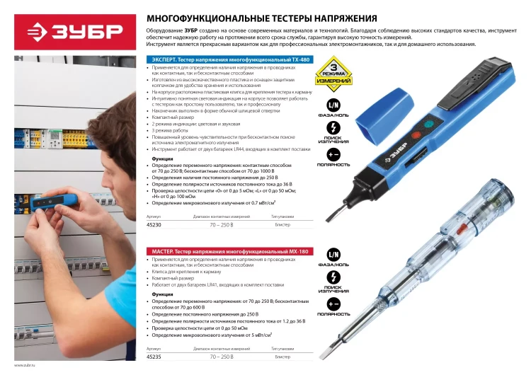 Тестеры напряжения многофункциональные серия МАСТЕР купить в Муравленко