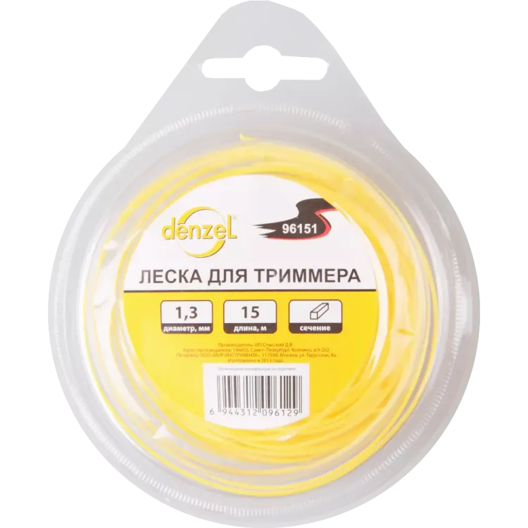 Леска для триммера квадратная, 1,3мм х 15м  Denzel Россия 96151 купить в Муравленко