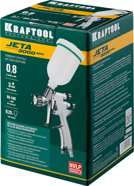 Краскопульт пневматический KRAFTOOL "PRO" Jeta 3000 mini, HVLP, c верхним бачком, 0,8мм 06561-0.8 купить в Муравленко