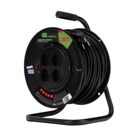 Удлинитель силовой на кабельной катушке, ПВС, 50 м, 4 розетки, 16А, тип УХз16, Россия Сибртех 96046 купить в Муравленко