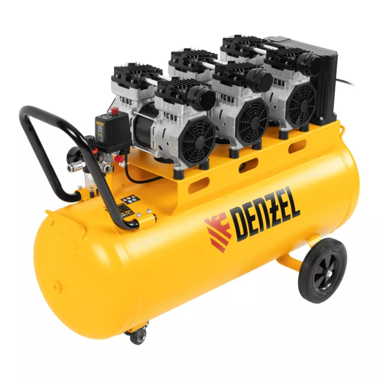Компрессор безмасляный, малошумный  DLS 2250/100, 2250 Вт, 3x750, 100 л, 410 л/мин блок управления/ Denzel 58029 купить в Муравленко