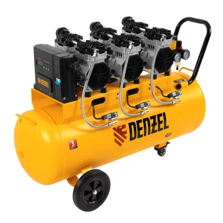 Компрессор безмасляный, малошумный  DLS 2250/100, 2250 Вт, 3x750, 100 л, 410 л/мин блок управления/ Denzel 58029 купить в Муравленко