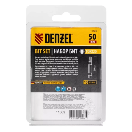 Бита TX 20х50, сталь S2, шестигранный профиль, 10 шт. Е 6,3 Denzel 11669 купить в Муравленко