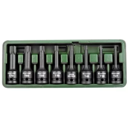 Торцовые головки KRAFTOOL &quot;INDUSTRIE QUALITAT&quot; ударные в наборе, (1/2&quot;), Cr-Mo, фосфат., TORX, T27-T70, 8 шт. 27952-H8 купить в Муравленко