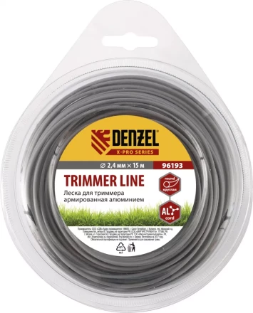 Леска для триммера армированная алюминием X-Pro круглая 2,4мм х 15м блистер Россия Denzel 96193 купить в Муравленко