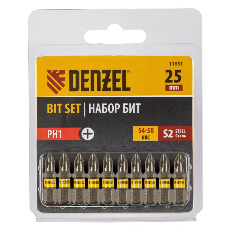 Бита PH1х25, сталь S2, шестигранный профиль, 10 шт. Е 6,3 Denzel 11651 купить в Муравленко