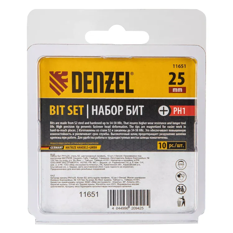 Бита PH1х25, сталь S2, шестигранный профиль, 10 шт. Е 6,3 Denzel 11651 купить в Муравленко
