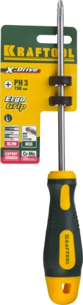 Отвертка KRAFTOOL, Cr-Mo-V сталь, двухкомпонентная противоскользящая рукоятка, PH, №3x150мм 250072-3-150 купить в Муравленко