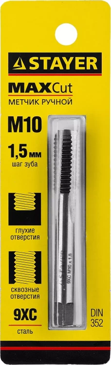 Метчик STAYER "MASTER" одинарный, для сквозных и глухих отверстий, сталь 9ХС, М10х1,5 28021-10-1.5 купить в Муравленко