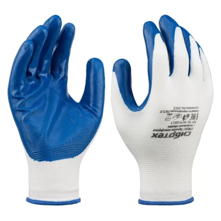 Перчатки полиэфирные с синим нитрильным покрытием, размер 9, 13 класс вязки// Сибртех 678625 купить в Муравленко