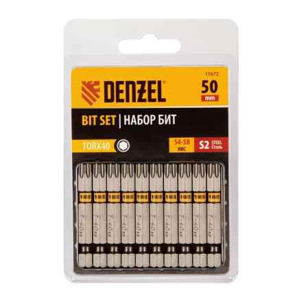 Бита TX 40х50, сталь S2, шестигранный профиль, 10 шт. Е 6,3 Denzel 11672 купить в Муравленко