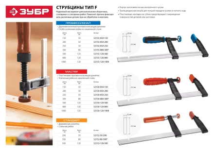 Струбцина ЗУБР &quot;МАСТЕР&quot;, тип &quot;F&quot;, пластмассовая ручка, стальная закаленная рейка, 120х500мм 32150-120-500 купить в Муравленко