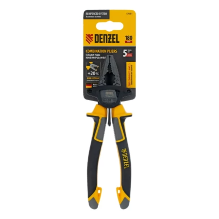 Плоскогубцы комбинированные 180 мм Denzel 17081, трехкомпонентные рукоятки купить в Муравленко