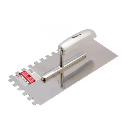 Гладилка из нержавеющей стали 280 x 130 мм деревянная ручка зуб 10 x 10 мм Matrix 86741 купить в Муравленко