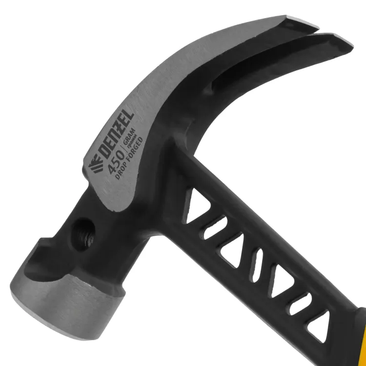 Молоток-гвоздодёр Denzel 10466, 450 г, цельнокованый,боек с магнитом, двухкомп. обрезин. рук-ка купить в Муравленко