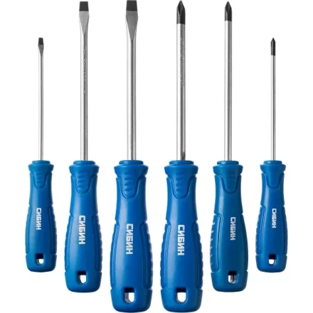 Набор: Отвертки СИБИН 25086 с закаленным стержнем, маслобензостойкая рукоятка, в блистере, 6 предметов 25086 купить в Муравленко