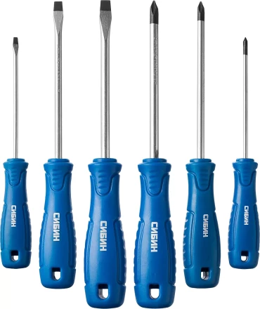 Набор: Отвертки СИБИН 25086 с закаленным стержнем, маслобензостойкая рукоятка, в блистере, 6 предметов 25086 купить в Муравленко