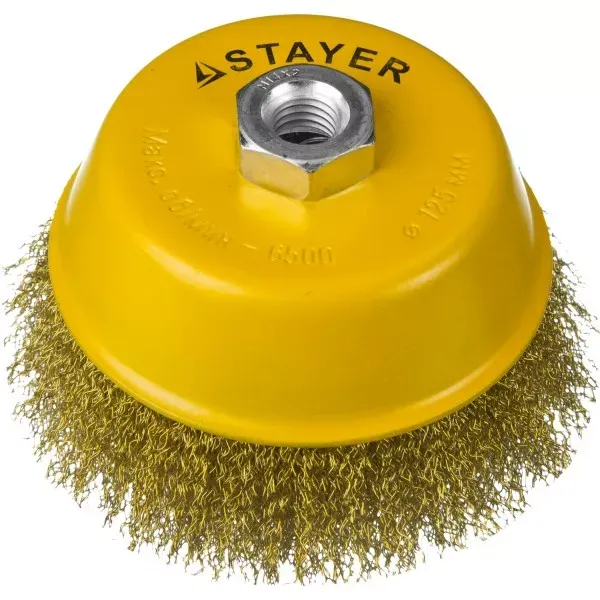 STAYER "PROFESSIONAL". Щетка чашечная для УШМ, витая стальная латунированная проволока 0,3мм, 125ммхМ14 35125-125 купить в Муравленко
