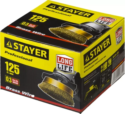 STAYER &quot;PROFESSIONAL&quot;. Щетка чашечная для УШМ, витая стальная латунированная проволока 0,3мм, 125ммхМ14 35125-125 купить в Муравленко