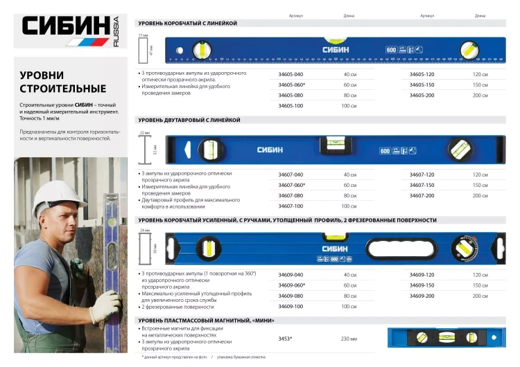 Уровень СИБИН двутавровый, 3 ампулы, измерительная линейка, 150см 34607-150 купить в Муравленко